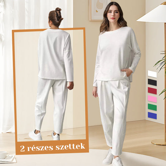 🥳2 részes szett hosszú ujjú, kereknyakú blúzzal és nadrággal
