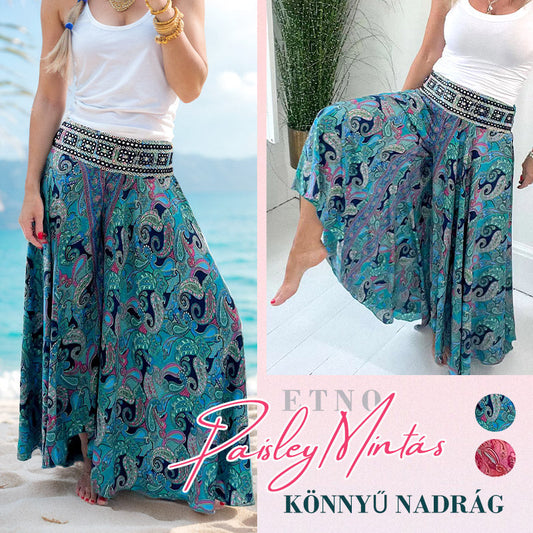 👗Elasztikus derekú nadrág etnikai mintával🌸
