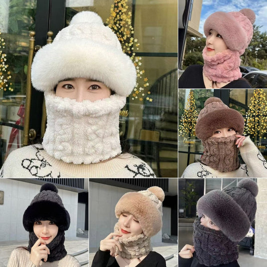 😍AKCIÓ🥰 Női téli meleg, szélálló plüss sál sapka