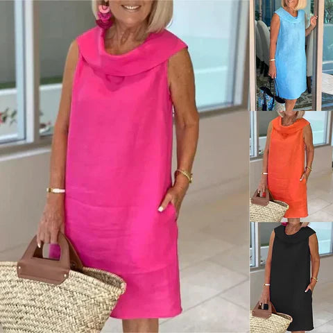 👗2025 Pamut és lenvászon állógalléros ruha