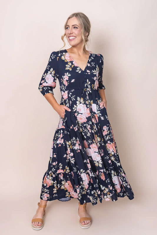 💐Elegáns virágos ruha nőknek Cristiana ruha Navy színben