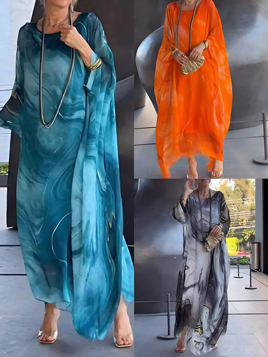 🧸Elegáns sifon márványos nyomtatott ruha