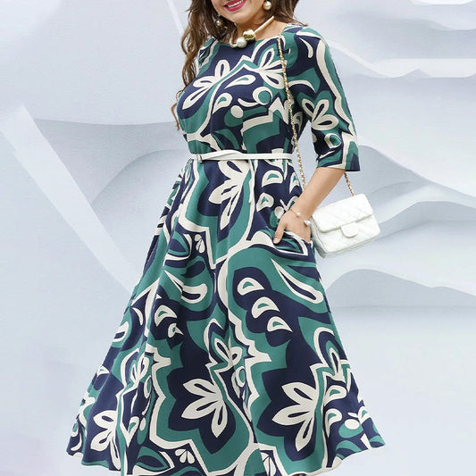 👗Stílusos nyomtatott kerek nyakú tunika hosszú ruha