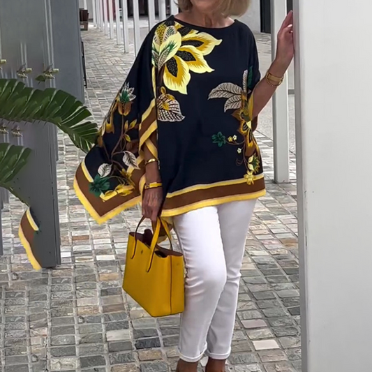 🌸 Elegáns női elegáns, laza, nyomtatott V-nyakú felső