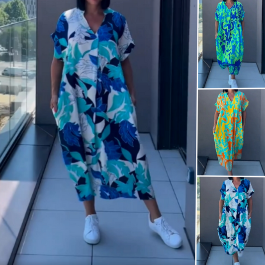 🌊Alkalmi elegáns elegáns nyomtatott V-nyakú ruha