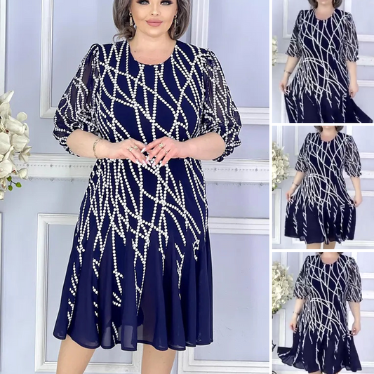 👗Elegáns nyomtatott puff ujjú ruha