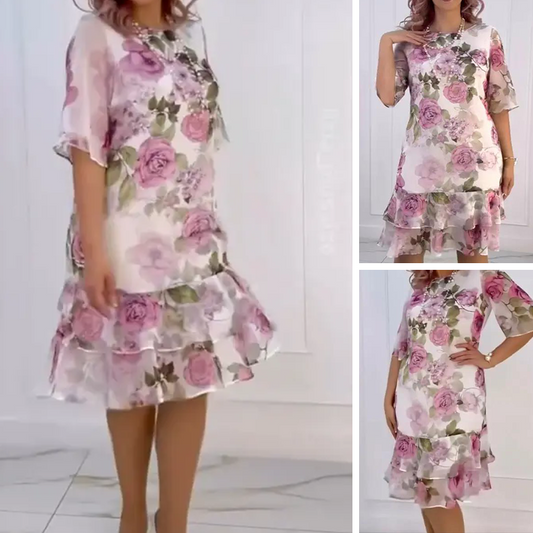 💐40% kedvezmény!🌺Rózsaszín sifon ruha fodrokkal