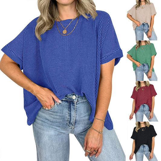 👕Női kényelmes bordázott bordázott túlméretezett póló