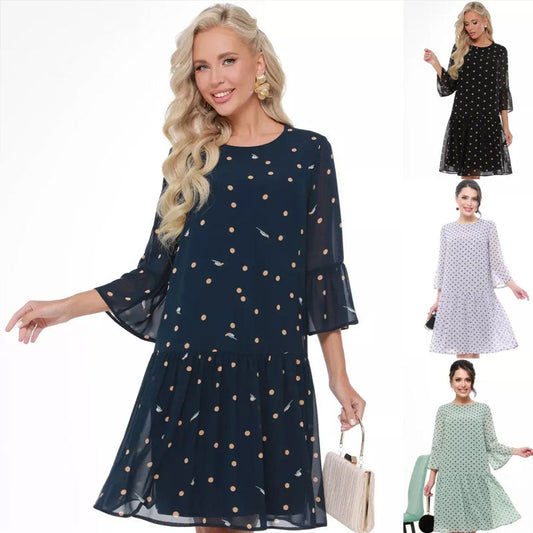 💐Polka Dot Tulle A vonalú harang ujjú ruha