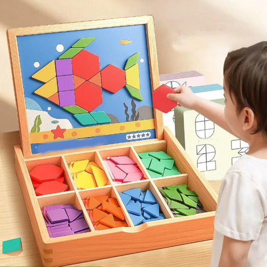 🎁Mágneses mintákkal ellátott fa puzzle készlet