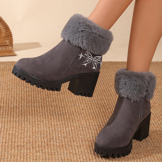 👢Női meleg Chunky magas sarkú bokacsizma