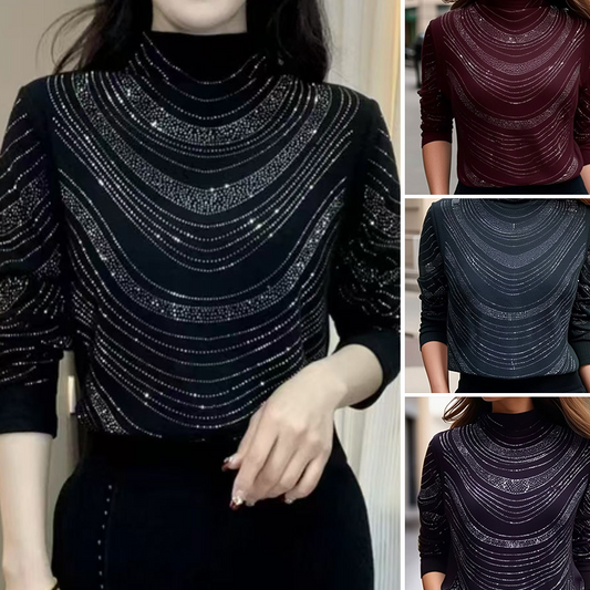 🎁Ingyenes nyakláncot kapsz💎Női kecses, hosszú ujjú felső flitterekkel