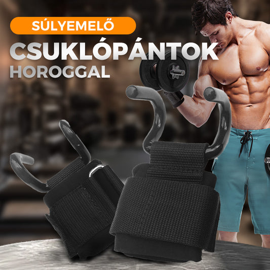 💪Masszív súlyemelő csuklópántok horoggal