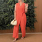 💃Női egyszínű alkalmi V-nyakú kötött jumpsuit