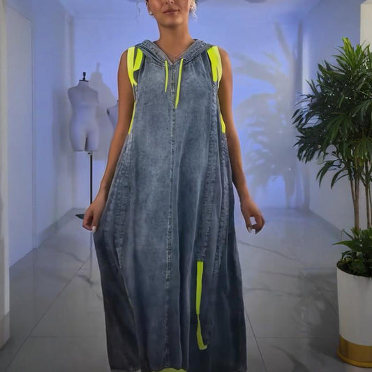 👗[S-5XL]Női alkalmi ujjatlan farmer maxiruha