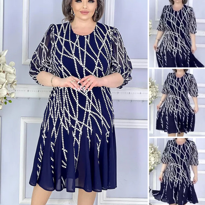 👗Elegáns nyomtatott puff ujjú ruha