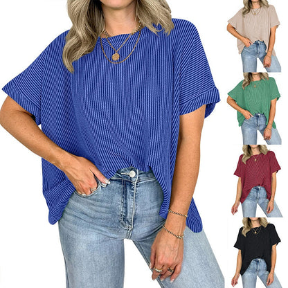 👕Női kényelmes bordázott bordázott túlméretezett póló